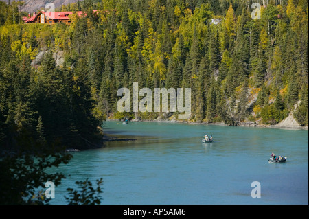 USA, ALASKA, KENAI PENINSULA, COOPER LANDING: Fishing along the Kenai River off Sterling Highway; Stock Photo