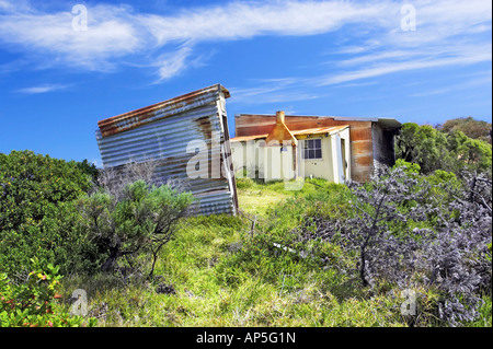 Old corrugated iron fisherman's shacks. Betty's Beach, Two Peoples Bay Nature Reserve near Albany, Western Australia. Stock Photo