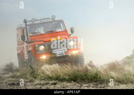 Modified Land Rover Defender racing at the Rallye Dresden Breslau 2007. Stock Photo