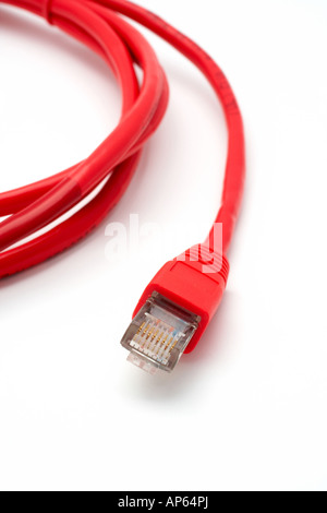 Two red network cables isolated on white background Stock Photo