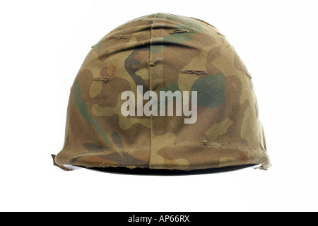 A military helmet of camouflage on white background Shallow DOF Stock Photo