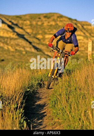 Mountain biker on the Maah Daah Hey Trail in North Dakota (MR) Stock Photo