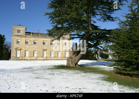 The mansion house and surrounding park of Lydiard Tregoze in the snow Stock Photo