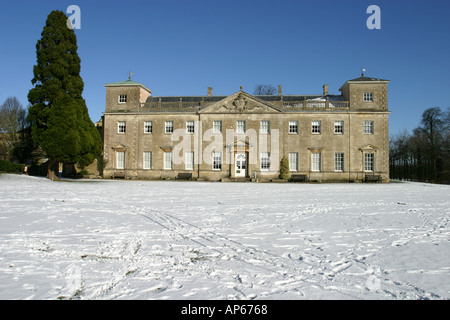 The mansion house and surrounding park of Lydiard Tregoze in the snow Stock Photo