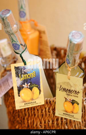 bottles liqueur lemon italy limoncello amalfi typical alamy terre cinque italian campania