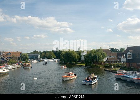 The view of the River Bure from Wroxham Bridge, on the Norfolk Broads, England Stock Photo