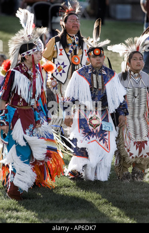 Native Americans in full regalia during a powwow in northern Utah Stock Photo