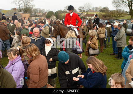 Priddy Somerset supporters gather at the Christmas Boxing Day hunt meet on Priddy Green Stock Photo