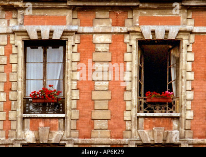 Window in an apartment in Place des Vosges, Paris Stock Photo