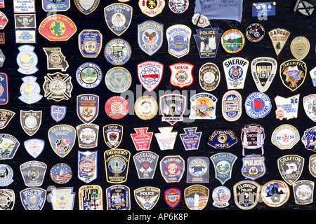 Selection of American Police and Highway Patrol shoulder patches from different states Stock Photo