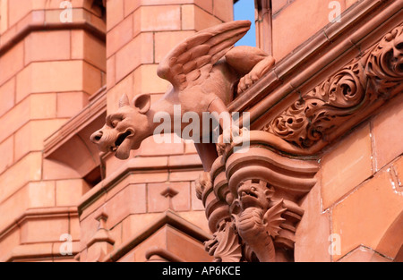 Detail of dragon on Victorian 1896 Pierhead building former home of the Bute Docks Company in Cardiff Bay South Wales UK Stock Photo