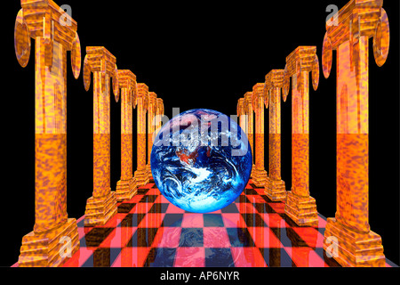 Planet Earth 3D Columns, digital composite Stock Photo
