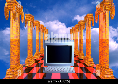 Computer  3D Columns, digital composite Stock Photo