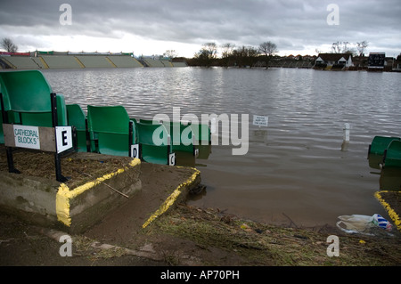 Under water , flooded Worcester county cricket ground, England Stock Photo