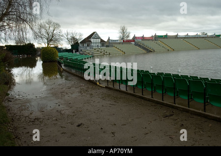 Under water , flooded Worcester county cricket ground, England Stock Photo