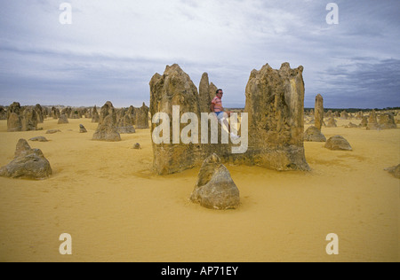 The Pinnacles Desert is contained within Nambung National Park near the town of Cervantes Western Australia Stock Photo