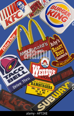 Composite of fast food restaurant signs Stock Photo