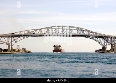 Giant lake freighter travel on the Great Lakes to provide shipping of product Stock Photo