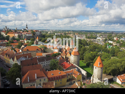 Tallinn old town red tile roof defence towers and city walls Estonia baltic Stock Photo