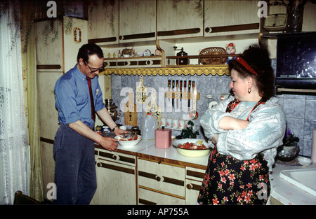 Russian couple in kitchen Stock Photo
