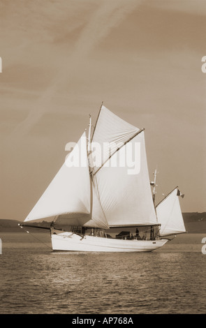 The French navy owned gaff yawl Mutin a former tuna fishing boat  Stock Photo