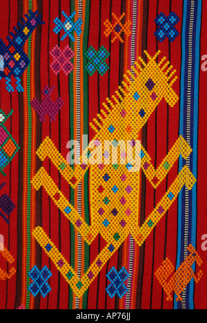 Detail of supplementary weft brocading on a textile from Chichicastenango Guatemala Stock Photo