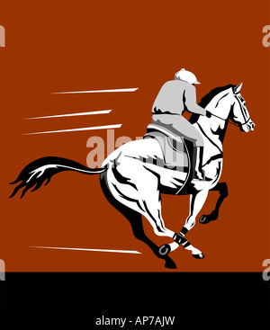 Horse and rider on a winning run Stock Photo