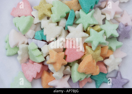 coloured sugar stars and Christmas trees Stock Photo
