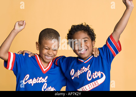 Boys cheering Stock Photo