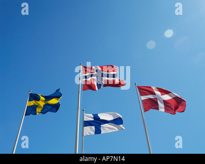 flags of the nordic countries Norway Denmark Sweden Finland Stock Photo