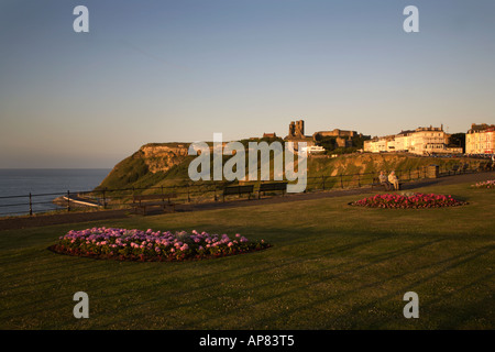 Castle Hill at Sunset from North Bay Clifftop Scarborough North Yorkshire England Stock Photo