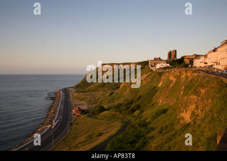 Castle Hill at Sunset from North Bay Clifftop Scarborough North Yorkshire England Stock Photo