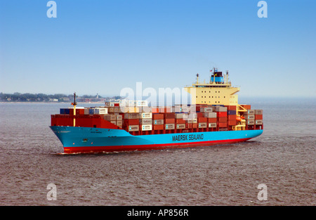 A container ship entering New York harbour New York city USA Stock Photo