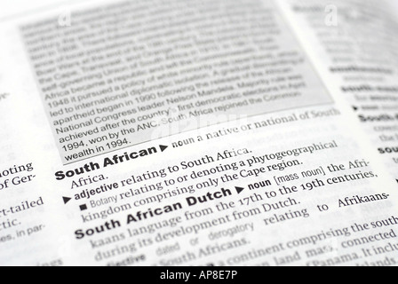 The Oxford English Dictionary showing the meaning of the world South Africa Stock Photo