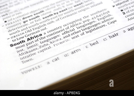 The Oxford English Dictionary showing the meaning of the world South Africa Stock Photo