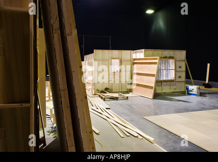 Wooden scenery sets in a TV studio England UK Stock Photo