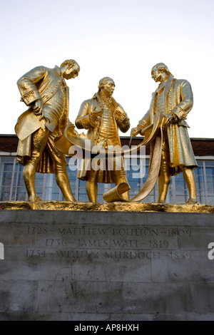The statue of Boulton, Watt and Murdoch in Birmingham, nicknamed 'The Golden Boys'  It is the work of William Bloye, Stock Photo