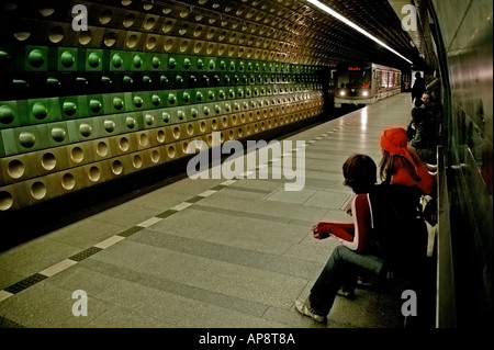 Prague - the capital of the Czech Republic.Passengers wait for the next train. metro.Prague Stock Photo