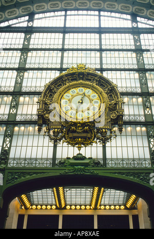Paris: Musee D'Orsay interior former railroad station Gare d'Orsay. Belle Epoque. 19th century France. Museum clock by Victor Laloux Stock Photo
