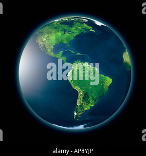 A digital illustration showing the Earth covered in vegetation.Illustration numérique d'une planète Terre couverte de végétation Stock Photo