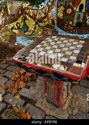Colorful mosaic chessboard on the grounds of Grant's Tomb in New York City. Stock Photo