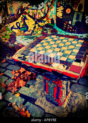 Colorful mosaic chessboard on the grounds of Grant's Tomb in New York City, in cross-development style colors. Stock Photo