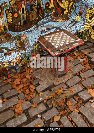 Colorful mosaic chessboard on the grounds of Grant's Tomb in New York City, wide view. Stock Photo