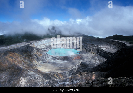 The steaming crater of active Poas Volcano, Parque Nacional Volcan Poas, Costa Rica Stock Photo