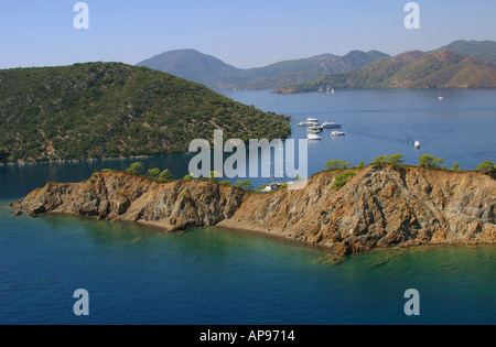 Aerial view of the Yassica Islands Gocek Fethiye bay Turkey