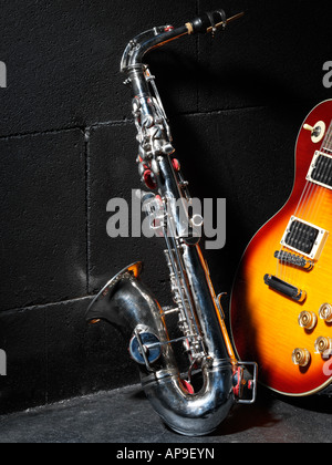 Saxophone and guitar Stock Photo