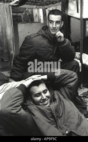 Israel Defence Force (IDF) soldiers in their quarters during off duty period, Hebron, West Bank, Israel. Stock Photo