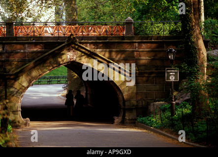 Greywacke Arch, walkway, path, pathway, Central Park, Manhattan, New York City, New York, United States, North America Stock Photo