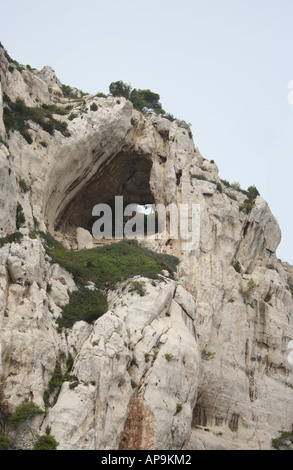 cave in limestone cliffs of Les Calanques Southern France  September 2006 Stock Photo