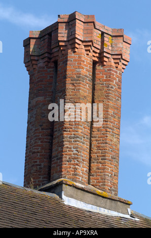 Elizabethan Twin Double Chimney Stack on building in England, UK Stock Photo